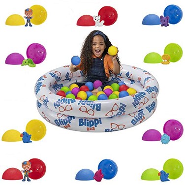 Blippi Ball Pit Mystery Adventure, Featuring Portable Indoor/Outdoor Inflatable Ball Pit, 35 Plastic Balls, 10 Surprise Balls with 10 Accessories - Educational Toys for Kids - Amazon Exclusive