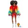 Barbie Extra Doll and Accessories with Afro-Puffs in Shaggy Rainbow Coat &amp; Athleisure Look with Pet Poodle