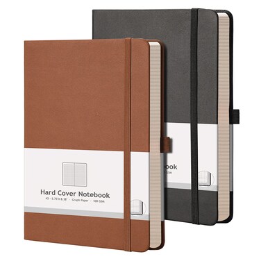 AHGXG Graph Paper Notebook 2 Pack - A5 Grid Paper Notebook/Journal Hardcover with 384 Pages, 120gsm Thick Graph Paper, Grid Paper for Math &amp; Science Students 5.75'' &times; 8.38''