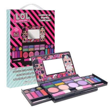 L.O.L. Surprise! Cosmetic Compact Set Includes Mirror, 14 Lip glosses, 8 Eye Shadow, 4 Blushes &amp; 4 Brushes Colorful Portable Foldable Makeup Beauty Kit for Girls, Townley Girl