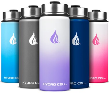 HYDRO CELL Stainless Steel Insulated Water Bottle with Straw - For Cold &amp; Hot Drinks - Metal Vacuum Flask with Screw Cap and Modern Leakproof Sport Thermos for Kids &amp; Adults (Lavender/White 18oz)