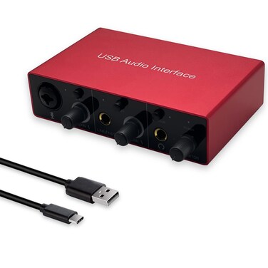 Audio Interface USB Audio Interface with Mic Preamplifier USB Audio Mixer Recorder with 48V Phantom Power, 24 Bit, Support Tablet, Computers and Other Equipment Recording （NO DAW Software included）