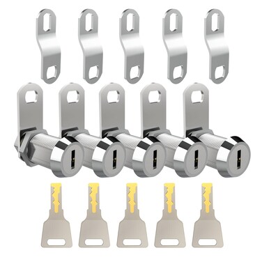 EG STARTS 5X 1 1/8" Office Cabinet Door Locks Cash Door Tool Box Tubular Cam Lock Cylinder Chrome Finish Keyed Alike 5 Keys Arcade Lock