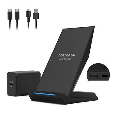 NANAMI 30W Max Wireless Charger,Qi Certified Fast Charging Stand With USB-A Port Compatible iPhone 16/15/14/13/12/11,Phone Charger for Samsung Galaxy S25/S24/S23/S22/S21(with PD Adapter Phone Charger)