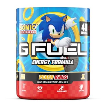 G Fuel Sonic Energy Drink Powder, Pre Workout Caffeine Mix for Gaming, Sugar Free Focus Amino, Vitamin + Antioxidants, 9.8oz (Peach Ring Candy, 40 Servings)