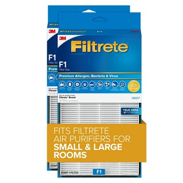 Filtrete F1 Room Air Purifier Filter, True HEPA Premium Allergen, Bacteria, &amp; Virus, 12 in. x 6.75 in., 2-Pack, Works with Devices: FAP-C01BA-G1, FAP-T02WA-G1 and FAP-ST02N
