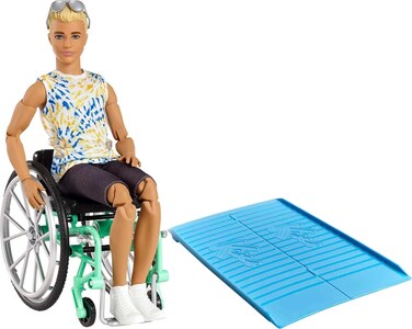 Barbie Ken Fashionistas Doll #167 with Wheelchair &amp; Ramp Wearing Removable Tie-Dye Shirt, Black Shorts &amp; Accessories (Amazon Exclusive)