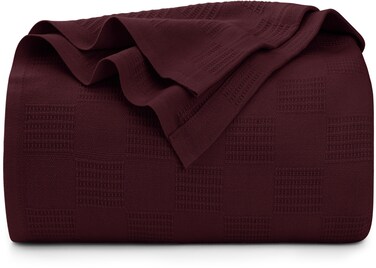Utopia Bedding Burgundy 100% Cotton Blanket [Queen Size - 90x90 Inch] 350GSM Lightweight, Soft and Breathable Thermal Blanket for All Seasons