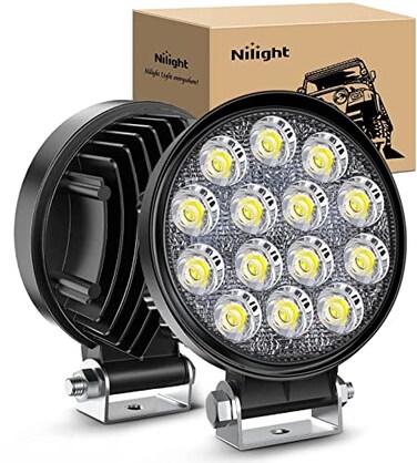 Nilight LED Pods 2Pcs 4.5Inch 42W 4200LM Round Flood Light Off Road Fog Lights Driving Roof LED Light Bar Work Light for ATV UTV SUV Truck Boat (15017C-B)