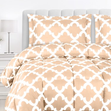 Utopia Bedding - Comforter Set with 2 Pillow Shams - 3 Pieces Bedding Comforter Sets - Down Alternative Comforter - Soft and Comfortable - Machine Washable, Beige, Queen