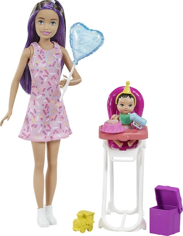 Barbie Skipper Babysitter Inc Playset, Birthday Feeding Set with Skipper Doll, Color-Change Baby Doll, High Chair &amp; Accessories