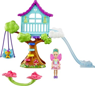 Barbie Dreamtopia Small Doll &amp; Doll House, Chelsea Fairy Treehouse Playset with Accessories &amp; Pet, Includes Seesaw, Swing &amp; Slide