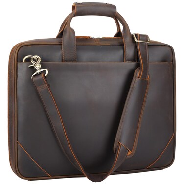Leather Slim Briefcase for Men 15.6" Laptop Crossbody Messenger Bag Business Work Lawyer Attache Case