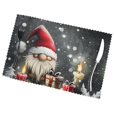 Merry Christmas Gnome Placemats Set of 6 Xmas Gifts Winter Snowflakes Table Mats Anti-Skid Washable Heat Resistant Place Mats Party Kitchen Decorations 12 X 18 inch