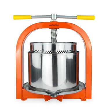 Varomorus Stainless Steel Wine Fruit Press for Apple, Grape, Berries, Honey, Manual Crusher Juice Maker (15L / 4 Gal)