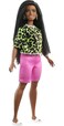 Barbie Fashionistas Doll #144 with Long Brunette Braids Wearing Neon Green Animal-Print Top, Pink Shorts, White Sandals &amp; Earrings, Toy for Kids 3 to 8 Years Old
