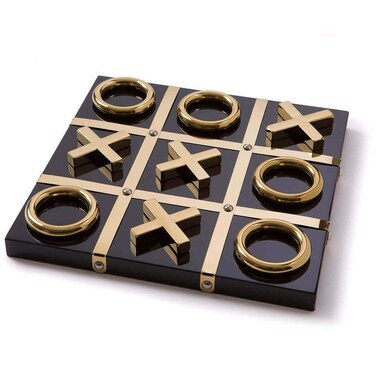 Modern Tic Tac Toe for Home Decoration, Gold and Black Hand Crafted with Black Wood and Gold Color Stainless Steel, Decorative Tic Tac Toe, Table Top Decoration, X/O Board