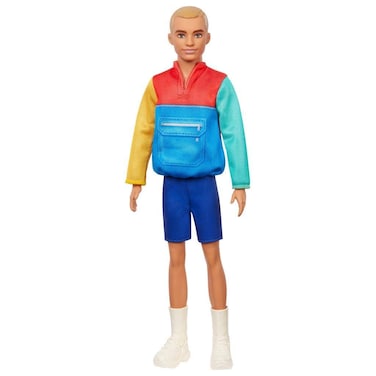 Barbie Ken Fashionistas Doll #163, Slender with Sculpted Blonde Hair Wearing Color-Blocked Jacket-Style Top, Blue Shorts &amp; White Boots, Toy for Kids 3 to 8 Years Old