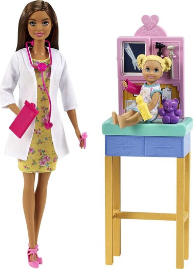 Barbie Careers Doll &amp; Playset, Pediatrician Theme with Brunette Fashion Doll, 1 Patient Doll, Furniture &amp; Accessories