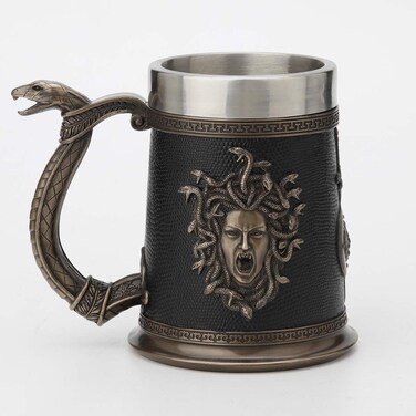 Veronese Design 5 3/4 Inch Greek Medusa Beer Stein Cold Cast Resin Antique Bronze Finish Statue Home Decor