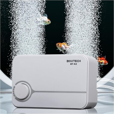 boxtech Upgrade Aquarium Air Pump, Ultra-Quiet Fish Tank Oxygen Pump with Adjustable Airflow, Powerful Air Pump with 2 Outlets to Pump Rich and Fine Air Bubbles