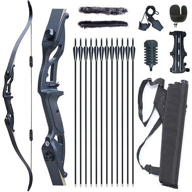 56" Takedown Recurve Bow and Arrows Set for Adults Right Hand Archery Kit Metal Riser Hunting Bow for Shooting Practice 30-50lb