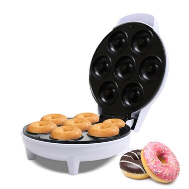Courant Mini Donut Maker Machine for Holiday, Kid-Friendly, Breakfast or Snack, Desserts &amp; More with Non-stick Surface, Makes 7 Doughnuts, White