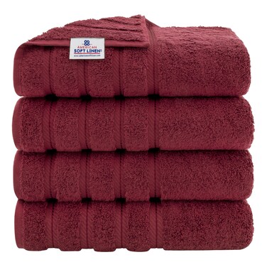 American Soft Linen Luxury 4 Piece Bath Towel Set, 100% Cotton Turkish Bath Towels for Bathroom 27x54 in Extra Large Bathroom Shower Towels, Bordeaux Red Towels