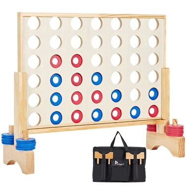 26X22In Giant Wooden 4 in a Row Game, Outdoor Yard Game for Famlies Adults, 42 Pcs Chips &amp; Durable Carrying Bag, Halloween Christmas Party Gifts for Lovers