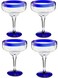 Mexican Hand Blown Glass &ndash; Set of 4 Large 16oz, Cobalt Blue Rim Line, Luxury Margarita &amp; Cocktail Glasses, Mexico Design Large 16oz Cobalt Cinco de Mayo - The Wine Savant, Dishwasher Safe Glassware