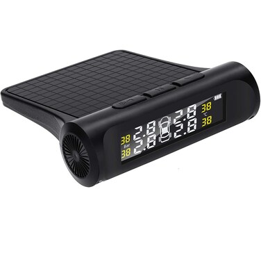 3T6B TPMS 4 Tire Pressure Monitoring System Solar Power Wireless Double Dry Battery Smart Tire Safety Monitor with External Cap Sensors Real Time Pressure &amp; Temperature Alerts(Batteries not Included)