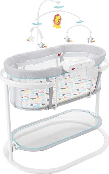 Fisher-Price Baby Bedside Sleeper Soothing Motions Bassinet with Lights Music Vibrations &amp; Toy Mobile for Newborns 0+ Months, Windmill