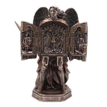 Veronese Design 11 3/8" Tall Cold Cast Resin Antique Bronze Finish Armored Archangel Saint Michael Triptych Statue Figurine