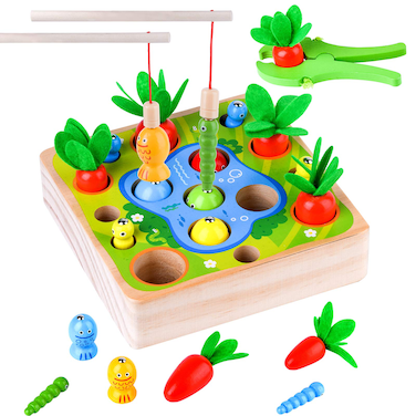 Montessori Toys for Toddlers Carrot Harvest Shaped &amp; Size Matching Game Fine Motor Skill Wooden Toys for 3 4 5 Year Old Boys and Girls Baby Preschool Learning Best Gift (MT0001)