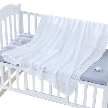 Booulfi Baby Blanket White Receiving Blanket Baptism Christening Towel for Newborn Girls Boys, White Cotton Knit Thermal Baby Blanket Shawl with Cross Pattern, 47&rdquo;x47&rdquo;