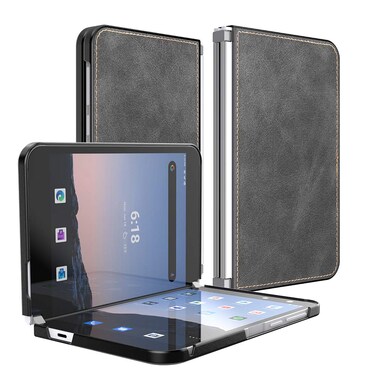 Feitenn Leather Slim Case for Microsoft Surface Duo Case 2020, Lightweight Folio Thin PU Leather Cover Durable Protective Bumper Shockproof Defender Shell for Microsoft Surface Duo 8.1" 2020 - Brown