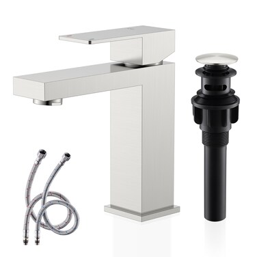 KENES Single Handle Bathroom Sink Faucet, Brushed Nickel Vanity Faucet for Bathroom Sink, with Pop Up Drain Stopper &amp; Water Supply Lines LJ-9031