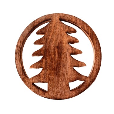 Purpledip Wooden Trivet 'Christmas Tree' Coaster Hot Pad Mat for Dining Table, Kitchen (11065)