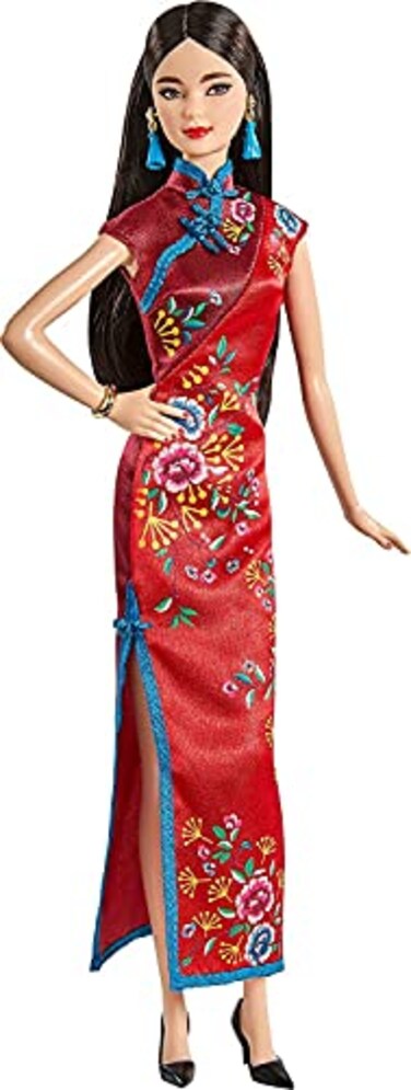 Barbie Signature Lunar New Year Doll (12-inch Brunette) Wearing Red Satin Cheongsam Dress with Accessories, Collectible Gift for Kids &amp; Collectors