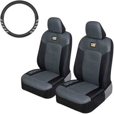CAT&reg; MeshFlex Truck Seat Covers - Front Set with Steering Wheel Cover Fits 15.5-16 Inch Wheels - Automotive Seat Covers for Cars, Trucks and SUVs, Gray