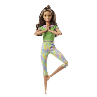 Barbie Made to Move Doll with 22 Flexible Joints &amp; Long Wavy Brunette Hair Wearing Athleisure-wear for Kids 3 to 7 Years Old , Green