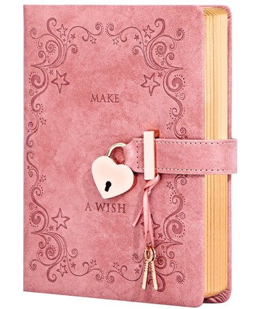 CAGIE Diary with Lock for Girls Heart-Shaped Lock Journal for Women, Girls Diary with Gold Edged Pages Jouranl with Lock for Writing, Cute Diary for Gifts, 5.3 x 7 inch, Pink