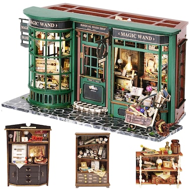 Spilay DIY Miniature Dollhouse Wooden Furniture Kit,Handmade Mini Modern Model Plus with Dust Cover &amp; LED,1:24 Scale Creative Doll House for Lover Friend Gift (Magic House)