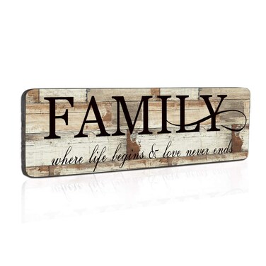 Wood Wall Decor Sign Family Wall Art Sign Home Inspirational Motto Printed Plaque Sign-Family, Where Life Begins and Love Never Ends 16"x5"-Wood Wall Decorations for Home Decor