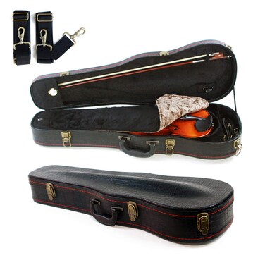 4/4 Full Size Violin Case, Plush Interior Wooden Hard Case With Hygrometer, Crocodile Pattern Leather Bulge Surface Case (Black)