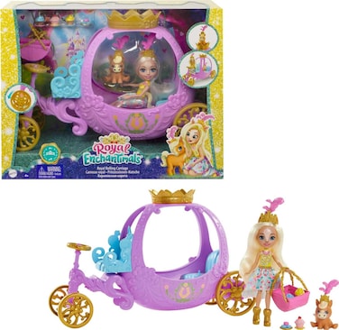 Enchantimals Royal Rolling Carriage Playset with Peola Pony Small Doll (6-inch), Petite Animal Friend Figure &amp; 7 Accessories, Toy Vehicle Set