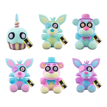 Funko FNAF Spring Pastel Colorway Plush Set of 6 - Cupcake, Foxy, Freddy Blue and Freddy Pink, Foxy Blue and Foxy Purple