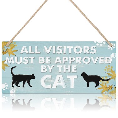 TOARTI Funny Cat Wood Sign - 12.5x25cm Cat Lover Plaque - Black Cat Room Decor - Funny Gifts for Home Decoration