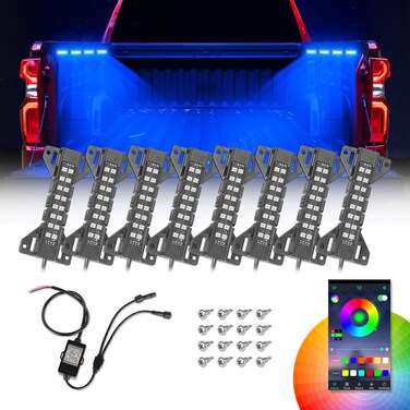 LED Truck Bed Lights, Niking Auto 8 Pods RGB Multi-Color Truck Bed Lighting Kits with Bluetooth Control Waterproof Side Marker Light for Trucks Cargo Off-Road Pickup Trailer RVs Boat