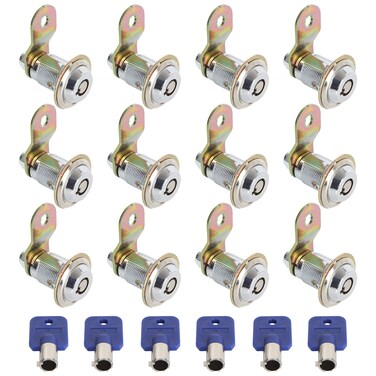 12 Pack Cam Locks Keyed Alike with 6 Keys, 1-1/8 Inch (30mm) Tubular Cam Lock 90&deg; File Cabinet Drawer Mailbox RV Door Arcade Cylinder Lock fits on 7/8" Max Panel Thickness